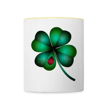 dark green four-leaf clover ladybug - Contrasting Mug - white/yellow - Front