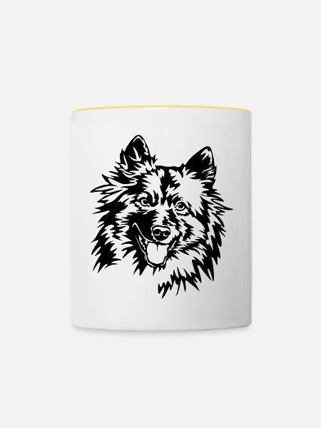Wolfsspitz Kopf - Tasse zweifarbig - Weiß/Gelb