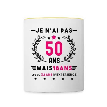 cadeau anniversaire 50 ans femme humour - Mug contrasté - blanc/jaune - Devant