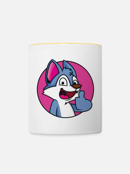 Daumen Hoch Wolf - Tasse zweifarbig - Weiß/Gelb
