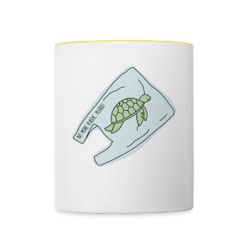 Schildkröte gefangen in einer Plastiktüte - Tasse zweifarbig - Weiß/Gelb - Vorne