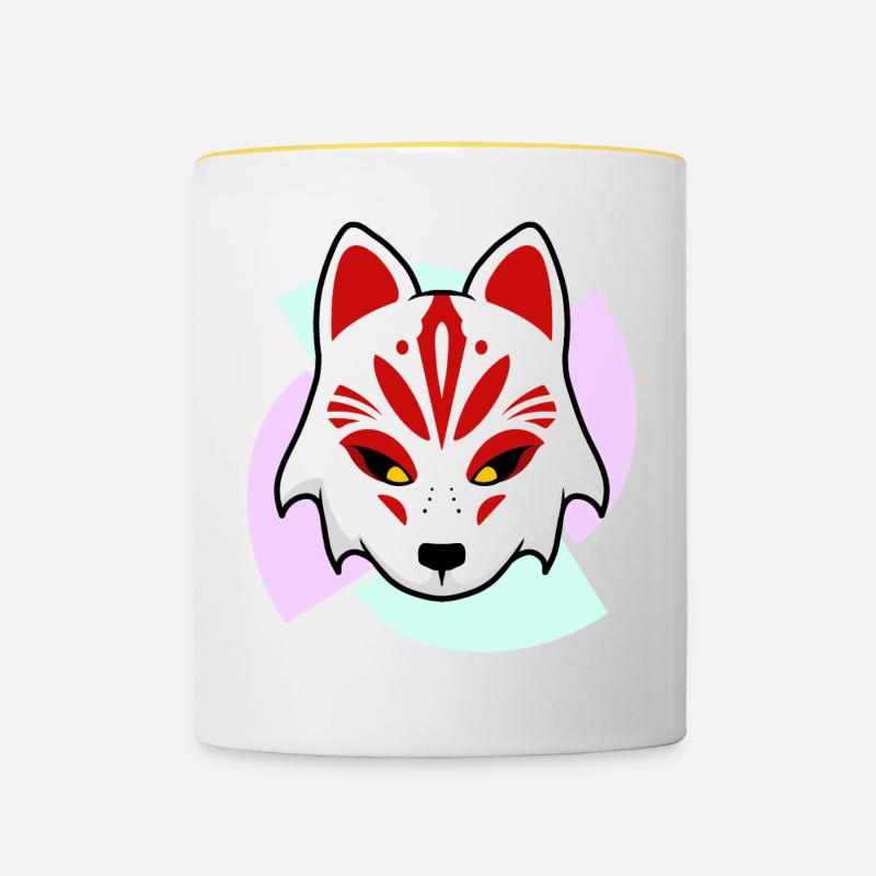 Kitsune Mask - Contrasting Mug - white/yellow