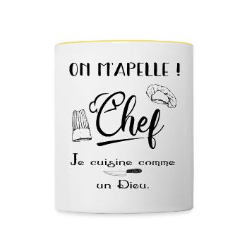 On m'appelle Chef, je cuisine comme un Dieu - Mug contrasté - blanc/jaune - Devant
