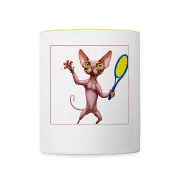 Tennis Sphynx Cat - Contrasting Mug - white/yellow - Front
