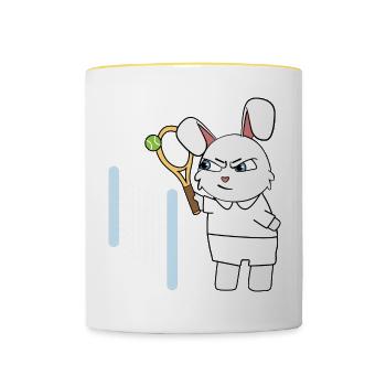 Tennis enfants lapin I drôles d’animaux | Sports | Kani - Mug contrasté - blanc/jaune - Devant