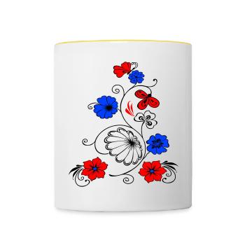 Blumenranke mit Schmetterling - Tasse zweifarbig - Weiß/Gelb - Vorne