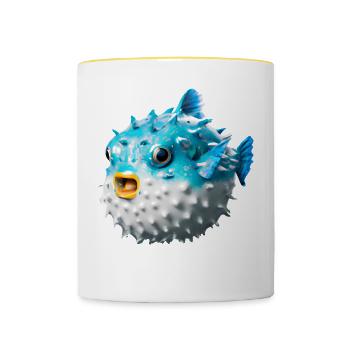 Poisson-globe gonflé - Mug contrasté - blanc/jaune - Devant