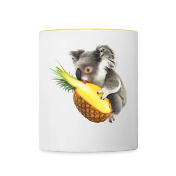 Koala et ananas - Mug contrasté - blanc/jaune - Devant