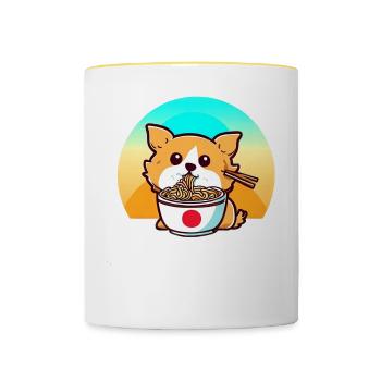 Dog eats ramen noodles - Contrasting Mug - white/yellow - Front