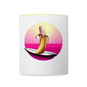 Surfing Banana Sunset - Contrasting Mug - white/yellow - Front