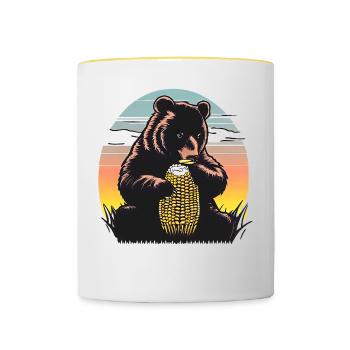 Corn cob bear in sunset - Contrasting Mug - white/yellow - Front