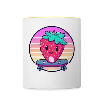 Strawberry skateboard in sunset - Contrasting Mug - white/yellow - Front