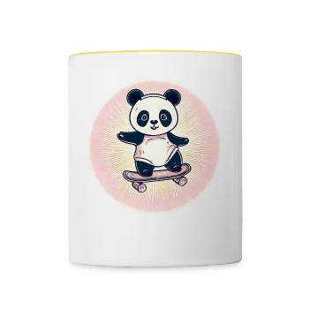 Skateboard panda in sunset - Contrasting Mug - white/yellow - Front
