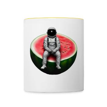 Astronaute sur pastèque - Mug contrasté - blanc/jaune - Devant