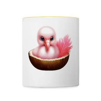 Flamant rose de noix de - Mug contrasté - blanc/jaune - Devant