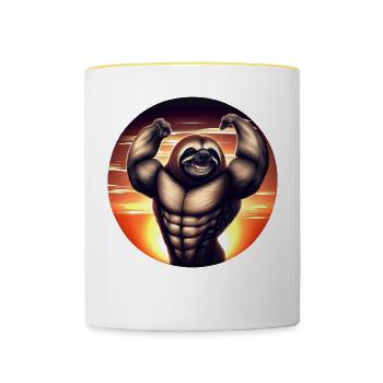 Muscular sloth in sunset - Contrasting Mug - white/yellow - Front