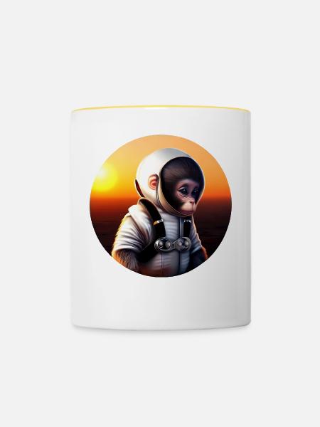 Affe Astronaut - Tasse zweifarbig - Weiß/Gelb