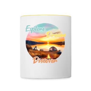 Camping Adventure Explore Dream Discover - Contrasting Mug - white/yellow - Front