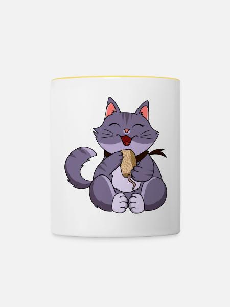 Gierige Lila Katze - Tasse zweifarbig - Weiß/Gelb