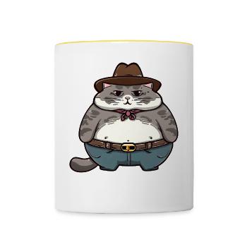 Gros chat cowboy - Mug contrasté - blanc/jaune - Devant