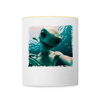 Alien Selfie - Unterwasserabenteuer - Tasse zweifarbig - Weiß/Gelb - Vorne
