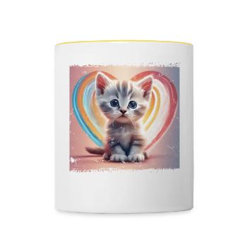 Warm cat - Contrasting Mug - white/yellow - Front