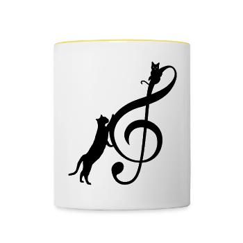 T Shirt Chat Note Musique chat drôle - Mug contrasté - blanc/jaune - Devant