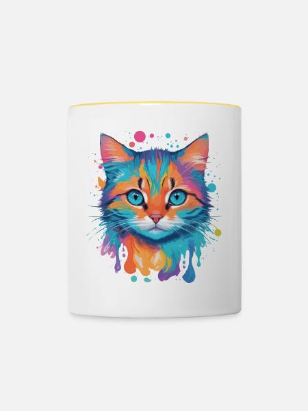 Niedliche Katze - Tasse zweifarbig - Weiß/Gelb