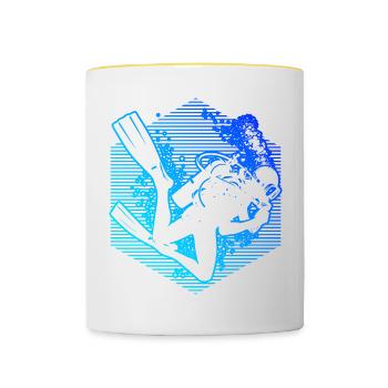 Free Dive Damen Diving Scuba Diver Taucher - Tasse zweifarbig - Weiß/Gelb - Vorne