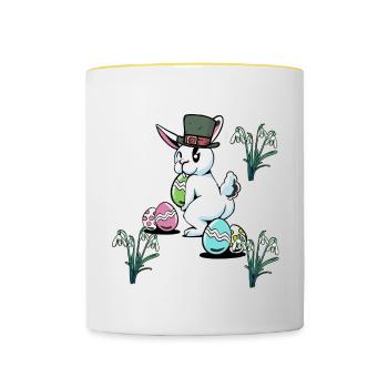Oeufs de Pâques Fête de Pâques Lapin de Pâques enfant - Mug contrasté - blanc/jaune - Devant