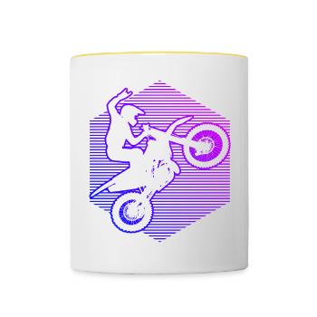 Supermotard Homme Motocross Dirt Bike Femme - Mug contrasté - blanc/jaune - Devant