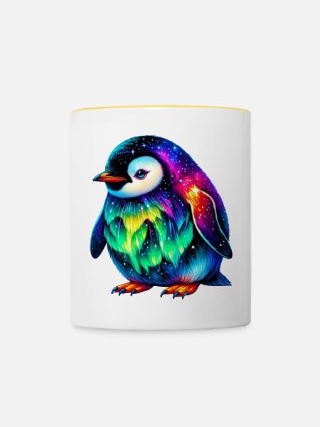 Aurora Borealis Pinguin - Tasse zweifarbig - Weiß/Gelb
