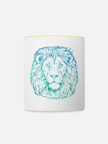 Löwe Portrait - Tasse zweifarbig - Weiß/Gelb
