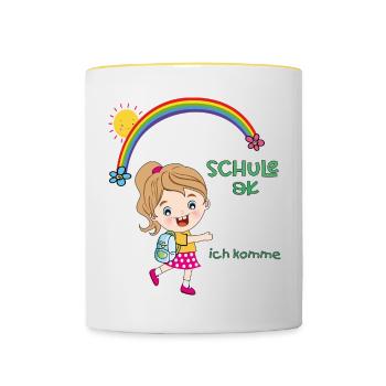 Schulkind, Einschulung - Tasse zweifarbig - Weiß/Gelb - Vorne