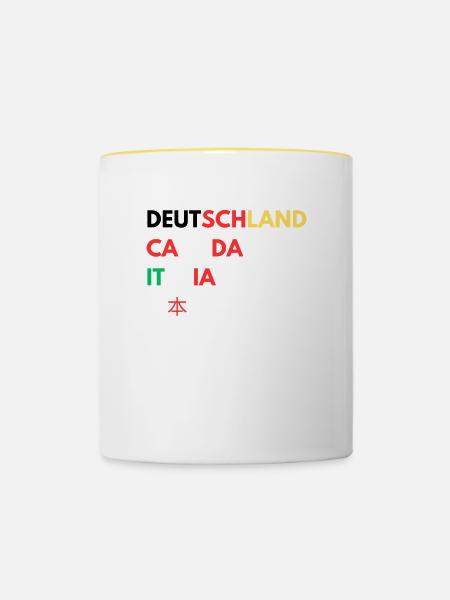 Länderfarben Schriftzug Collage - Tasse zweifarbig - Weiß/Gelb