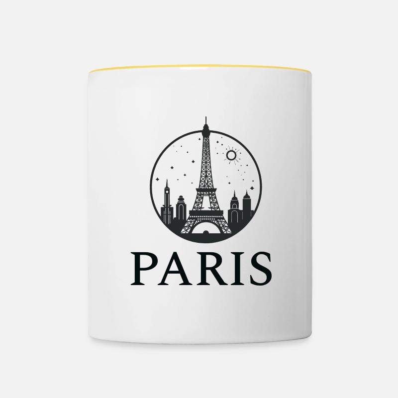 Paris Eiffel Tower silhouette in a circle - Contrasting Mug - white/yellow