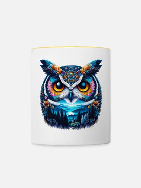 Eule - Tasse zweifarbig - Weiß/Gelb
