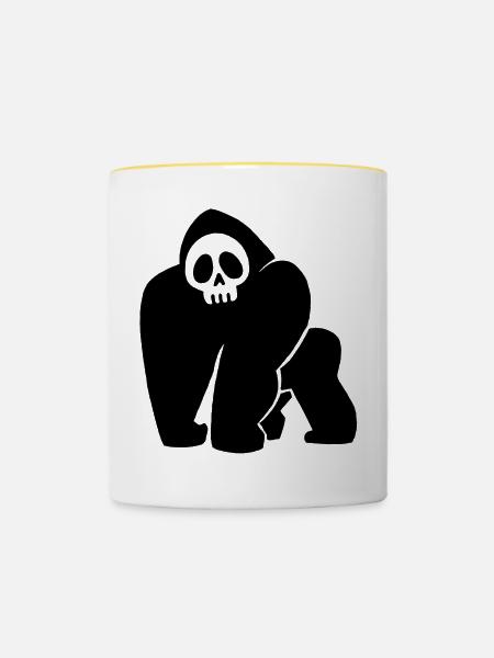 Schwarzer Gorilla Schädel - Tasse zweifarbig - Weiß/Gelb