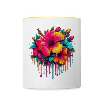 Hibiskusblüten - Tasse zweifarbig - Weiß/Gelb - Vorne