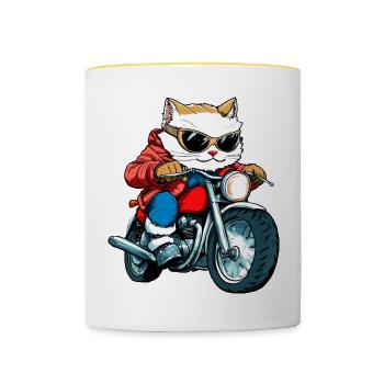 Chats Motards / Moto Chat - Mug contrasté - blanc/jaune - Devant
