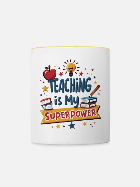 Lehren ist Meine Superkraft - Tasse zweifarbig - Weiß/Gelb