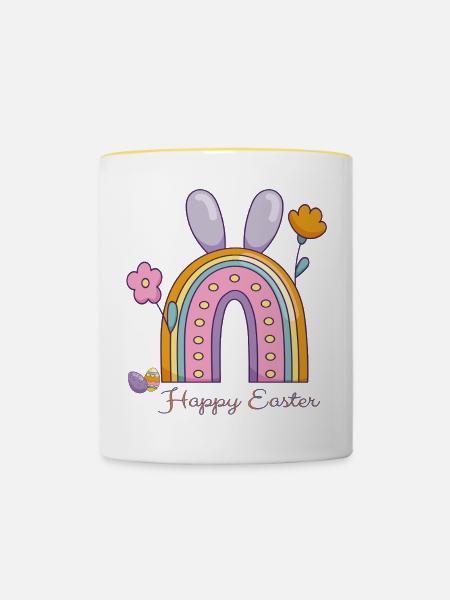 Happy Easter Regenbogen - Tasse zweifarbig - Weiß/Gelb