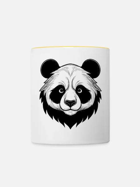 Panda Gesicht Illustration - Tasse zweifarbig - Weiß/Gelb