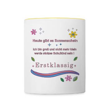 Schulkind Erstklassig - Tasse zweifarbig - Weiß/Gelb - Vorne