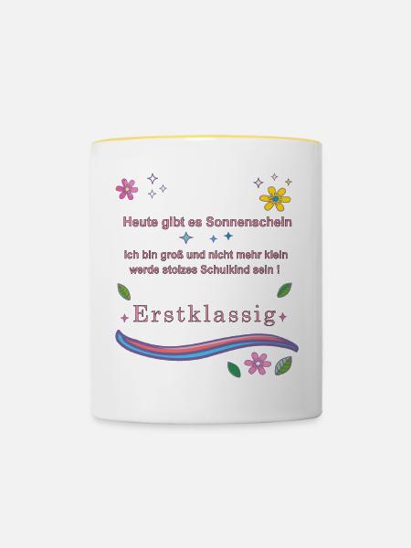 Schulkind Erstklassig - Tasse zweifarbig - Weiß/Gelb