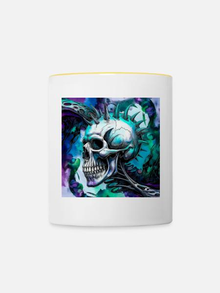 Punk Schädel - Tasse zweifarbig - Weiß/Gelb