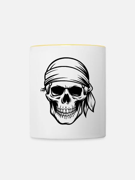 Piraten-Schädel - Tasse zweifarbig - Weiß/Gelb