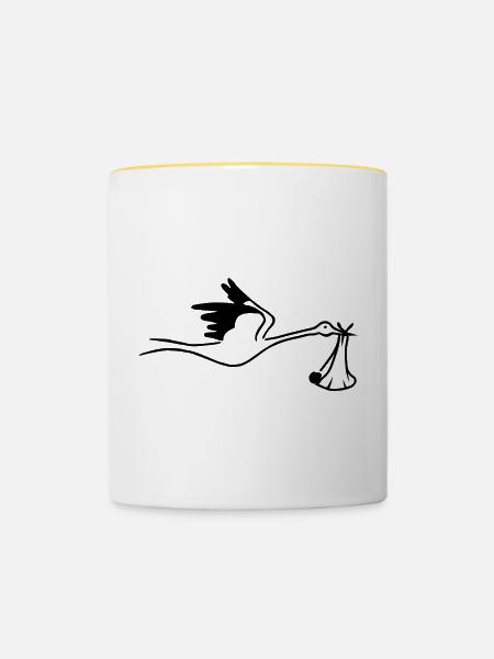 Storch mit Baby - Tasse zweifarbig - Weiß/Gelb