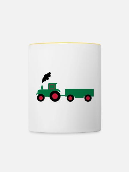 traktor trecker anhaenger - Tasse zweifarbig - Weiß/Gelb