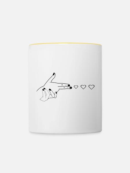 Herz ich Liebe dich Pistole - Tasse zweifarbig - Weiß/Gelb